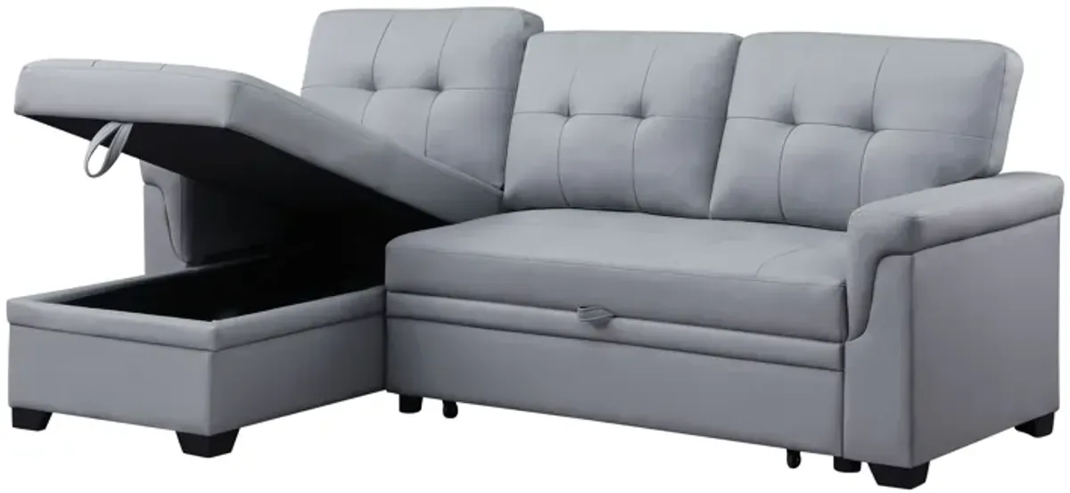 Lexi - Vegan Leather Modern Reversible Sleeper Sectional Sofa With Storage Chaise