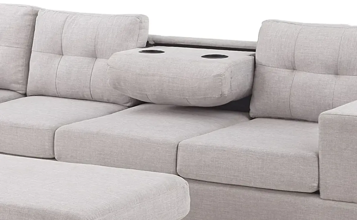 Hilo - Fabric Reversible Sectional Sofa With Dropdown Armrest, Cupholder, And Storage Ottoman