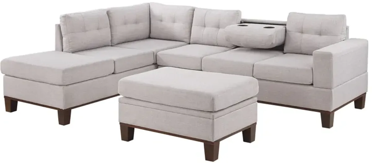 Hilo - Fabric Reversible Sectional Sofa With Dropdown Armrest, Cupholder, And Storage Ottoman