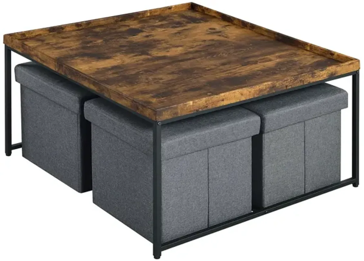 Vinny - Wood Grain Coffee Table Set With Raised Edges