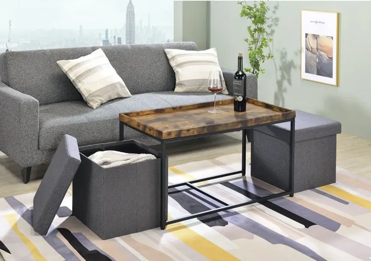 Monty - Wood Grain 3 Piece Coffee Table Set With Raised Edges (Set of 3)