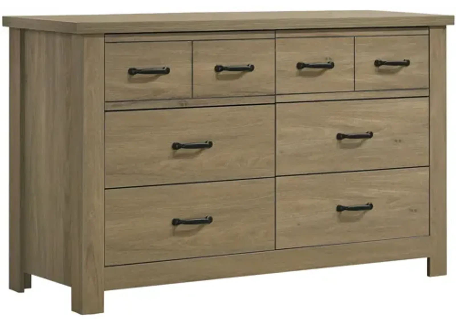 Finn - Oak Finish Dresser With 6 Drawers And Black Handles - Coffee Gray