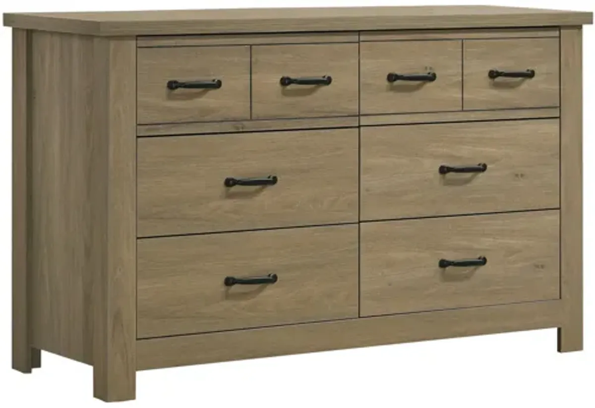 Finn - Oak Finish Dresser With 6 Drawers And Black Handles - Coffee Gray