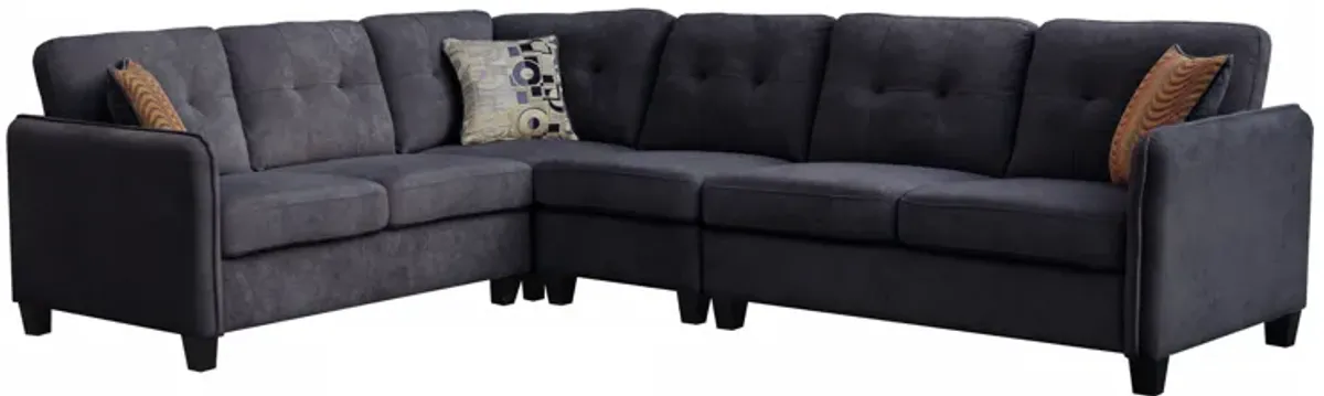 Archie - Velvet 6 Seater Sectional Sofa - Black