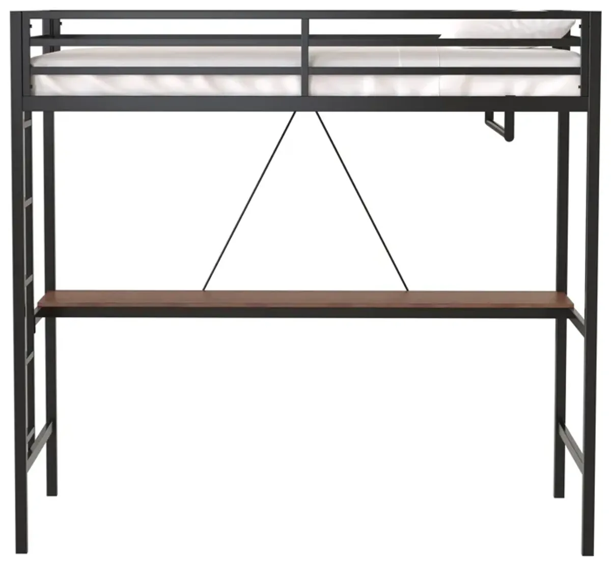 Adam - Twin Loft Bunk Bed With Cinnamon Wood Desk And Closet Rod - Black