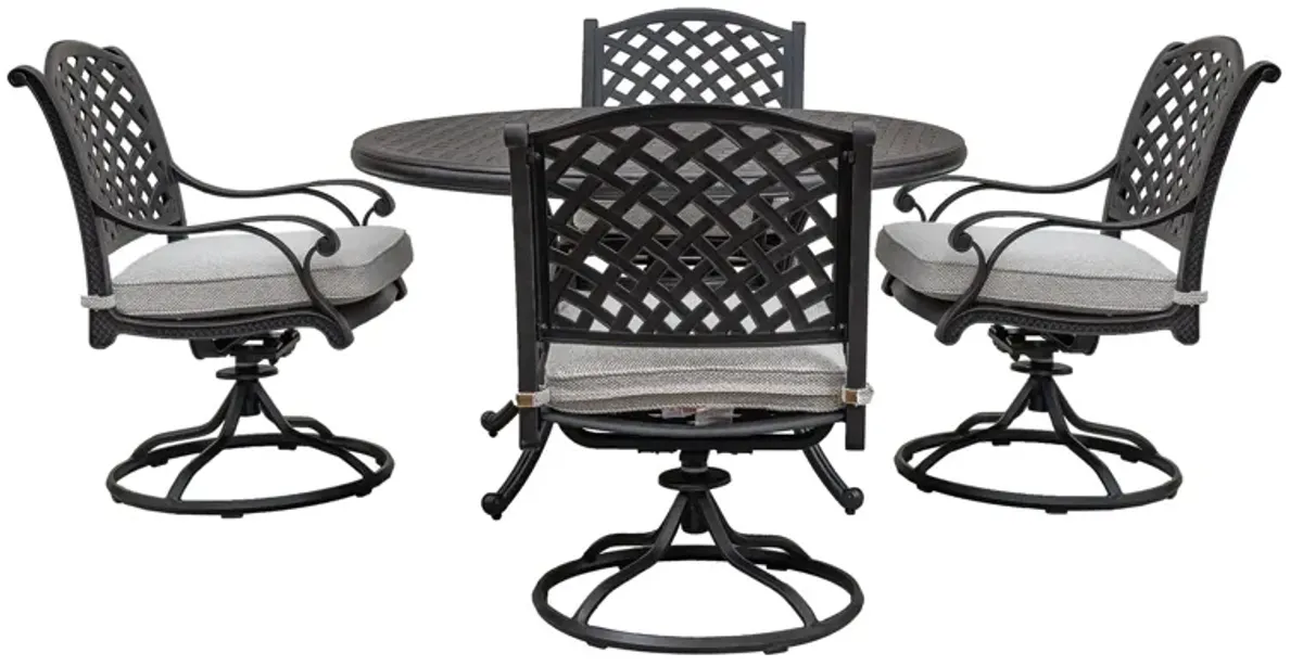 Stylish Outdoor 5 Piece Aluminum Dining Set With Cushion, Swivel And Rocking Chairs - Sandstorm