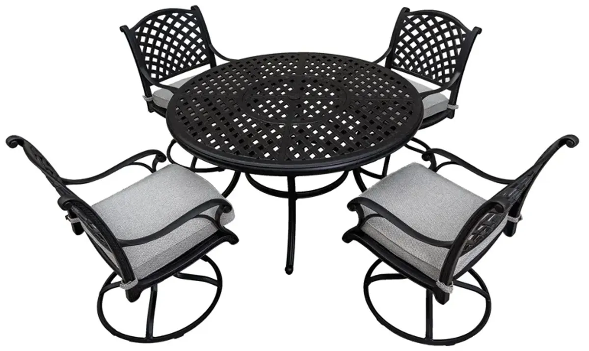 Stylish Outdoor 5 Piece Aluminum Dining Set With Cushion, Swivel And Rocking Chairs - Sandstorm