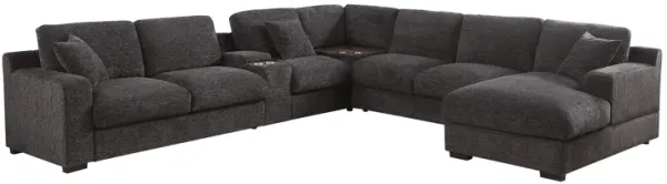 Celine - Chenille Fabric Corner Sectional Sofa With Right Facing Chaise, Cupholders, And Charging Ports - Gray