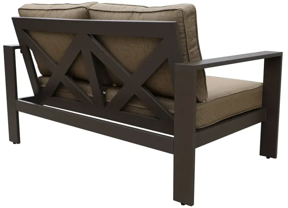 Colorado - Outdoor Patio Furniture - Aluminum Framed Garden Loveseat With Chocolate Cushions - Brown