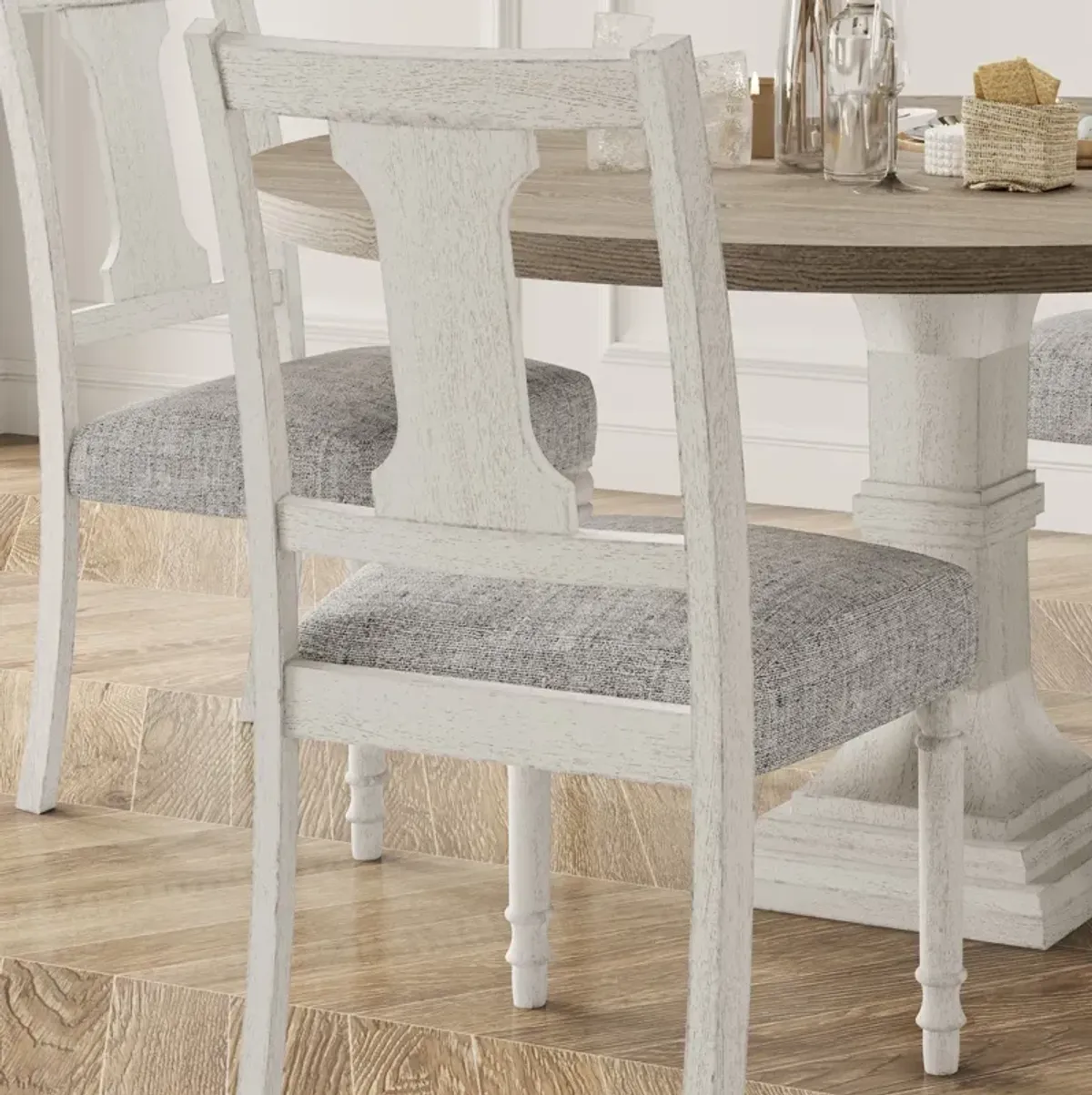 Tannen - Round 5 Piece Dining Table (Set of 5) - White And Gray