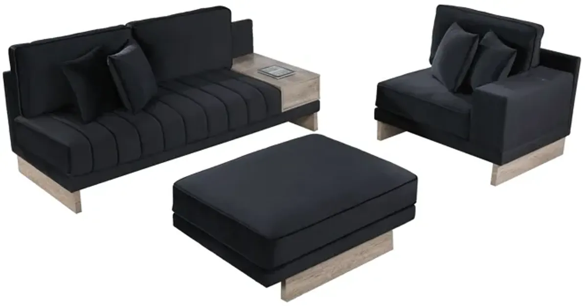 Memphis - Velvet Reversible Sectional Sofa Ottoman With Storage Compartment, Drawer, USB ports, Charging Outlets