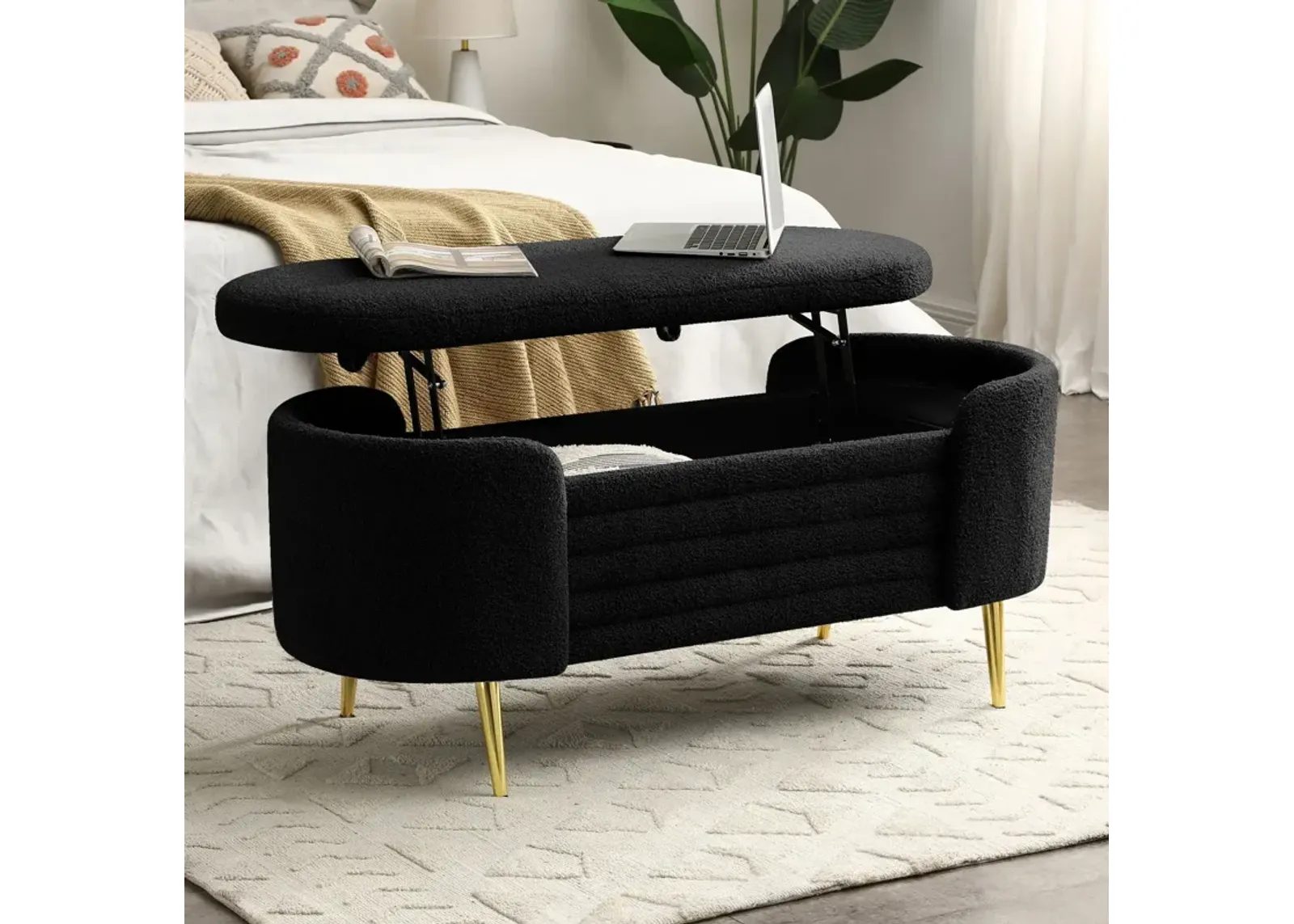 Modern Upholstered End Of Bed Bench With Large Storage