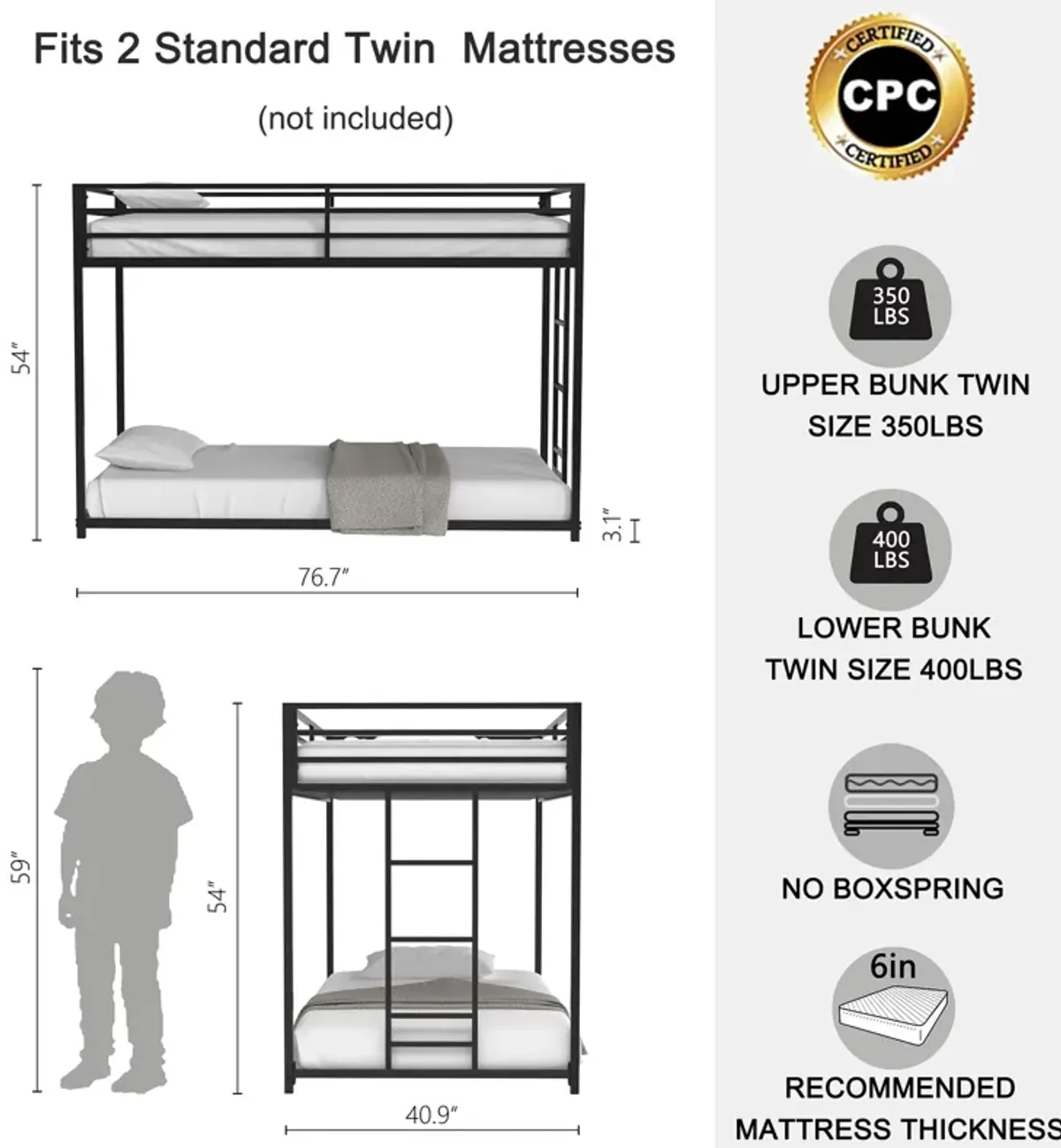 Adam - Metal Bunk Bed