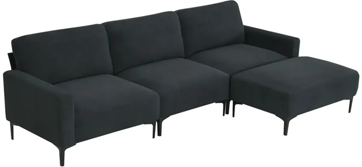 Modern L-Shaped Sectional Sofa, 4-Seat Velvet Fabric Couch Set With Convertible Ottoman, Freely Combinable Sofa For Living Room, Apartment, Office, Apartment