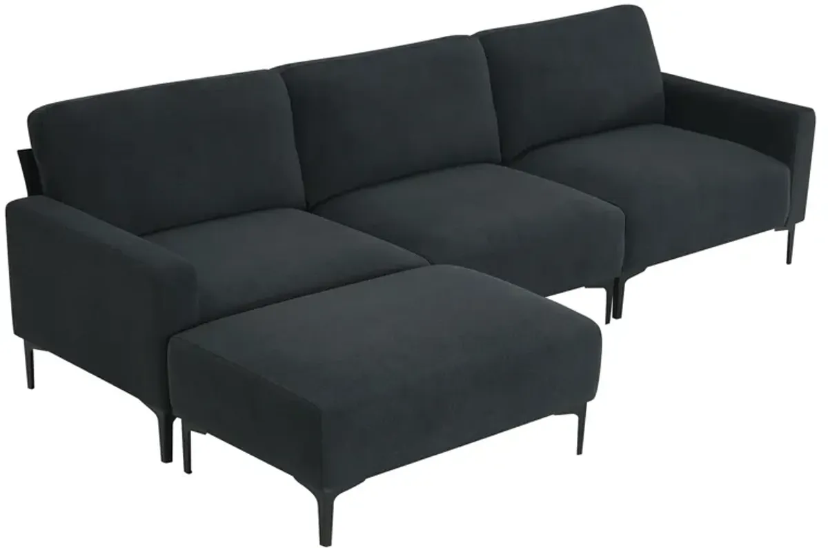 Modern L-Shaped Sectional Sofa, 4-Seat Velvet Fabric Couch Set With Convertible Ottoman, Freely Combinable Sofa For Living Room, Apartment, Office, Apartment