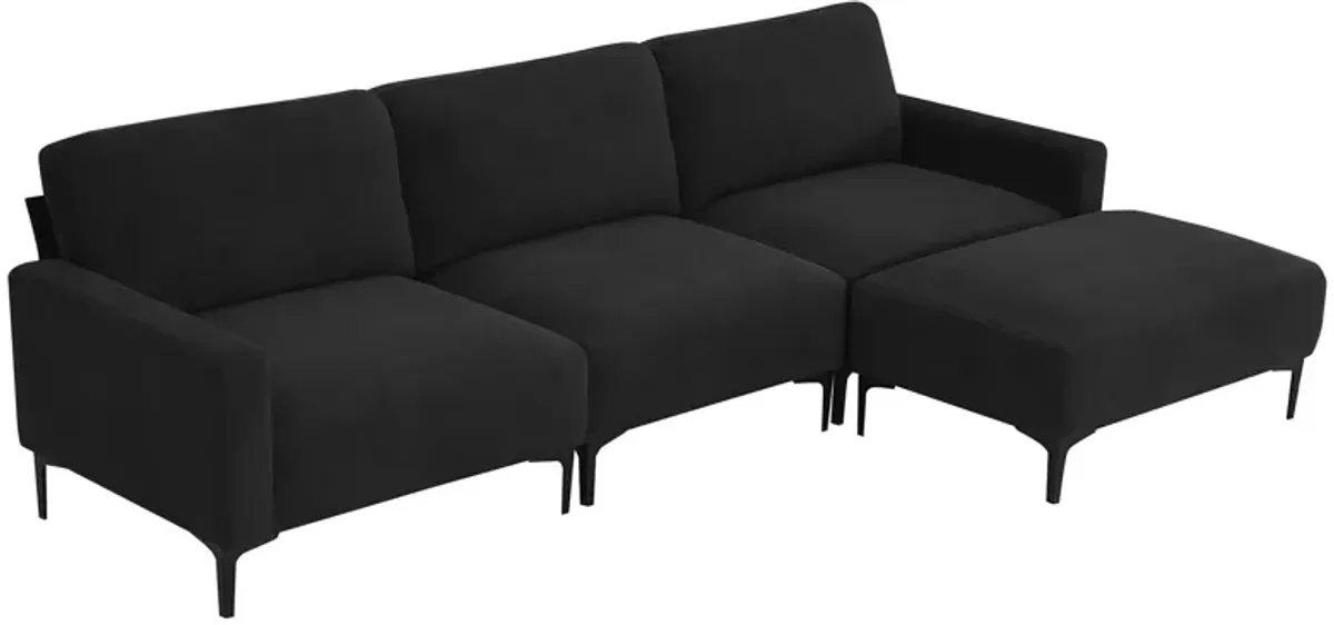 Modern L-Shaped Sectional Sofa, 4-Seat Velvet Fabric Couch Set With Convertible Ottoman, Freely Combinable Sofa For Living Room, Apartment, Office, Apartment