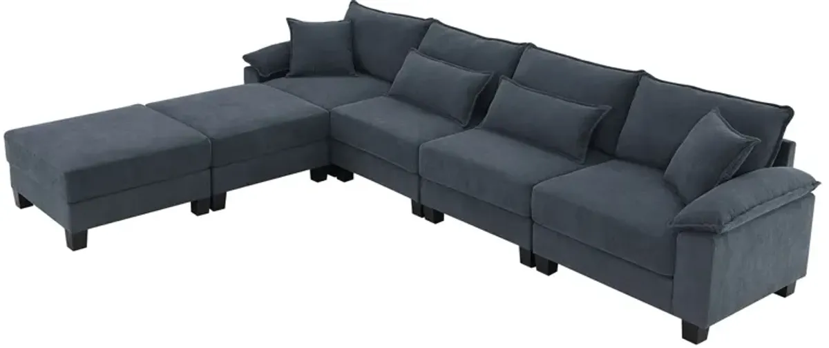 Corduroy Modular Sectional Sofa, U Shaped Couch With Armrest Bags, 6 Seat Freely Combinable Sofa Bed, Comfortable And Spacious Indoor Furniture For Living Room