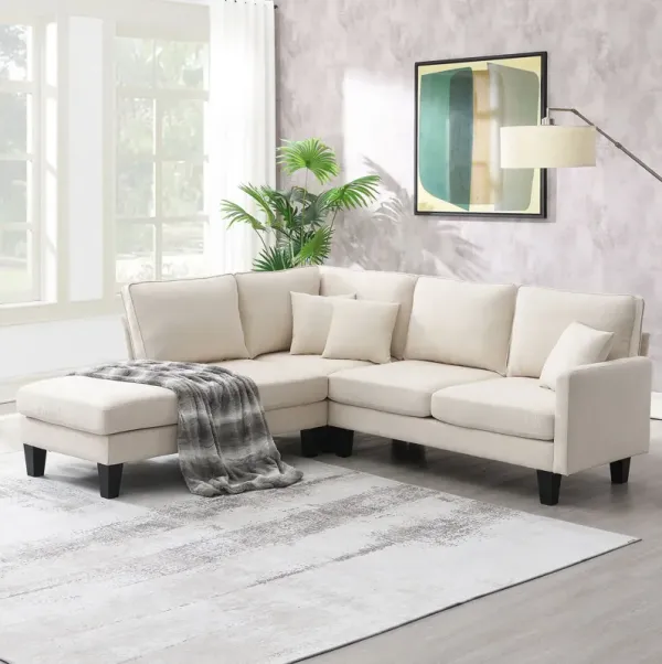 Terrycloth Modern Sectional Sofa, 5-Seat Practical Couch Set With Chaise Lounge, L-Shape Minimalist Indoor Furniture With 3 Pillows For Living Room, Apartment, Office