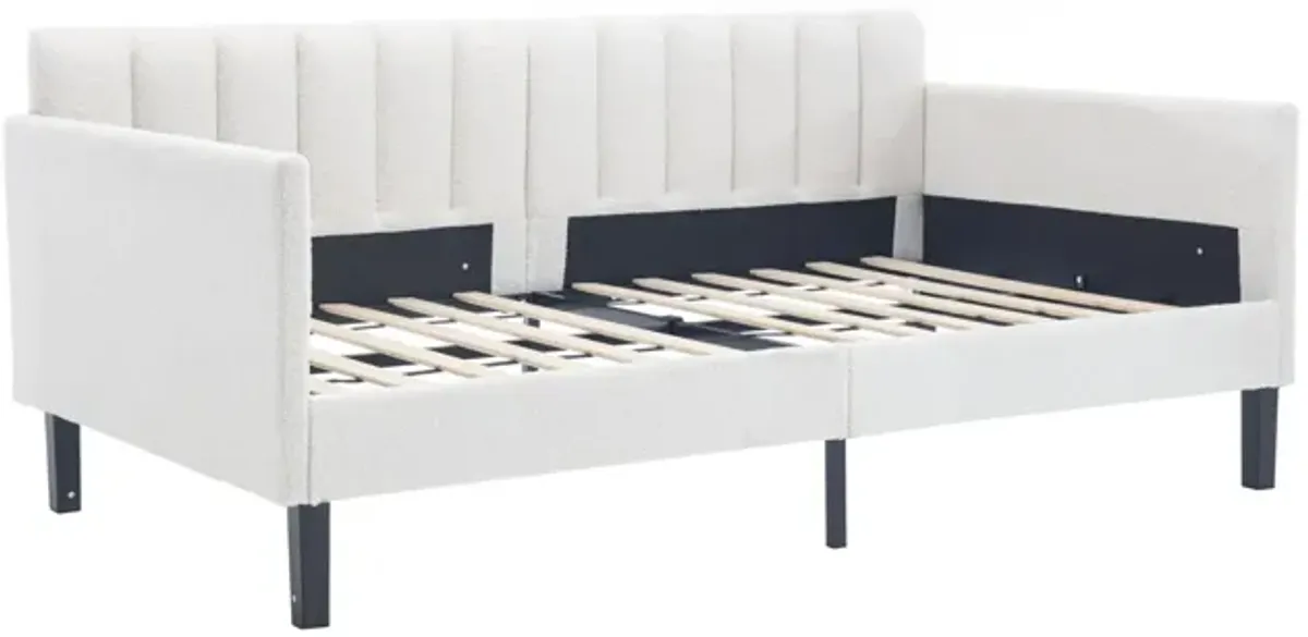 Elena - Boucle Upholstered Daybed, Ribbed Tufted Backrest