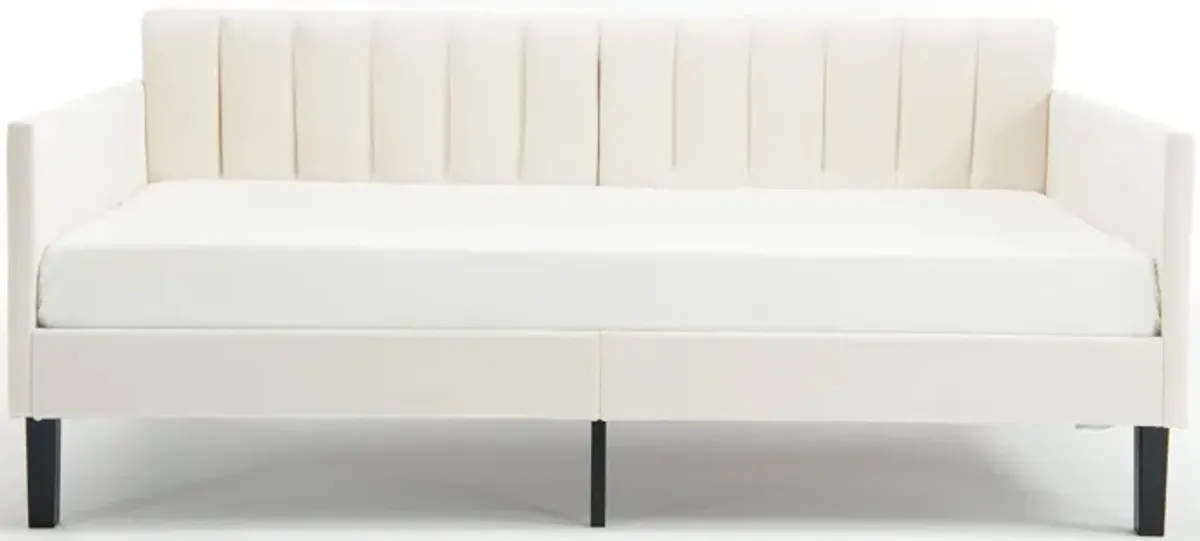 Elena - Boucle Upholstered Daybed, Ribbed Tufted Backrest