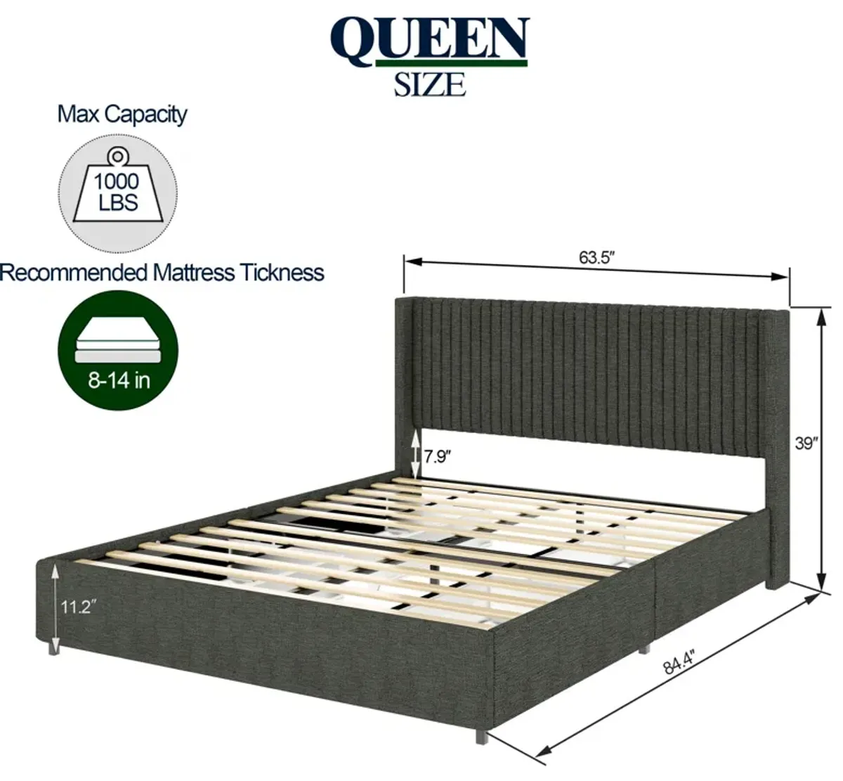 Anna - Upholstered Wingback Platform Bed With Patented 4 Drawers Storage