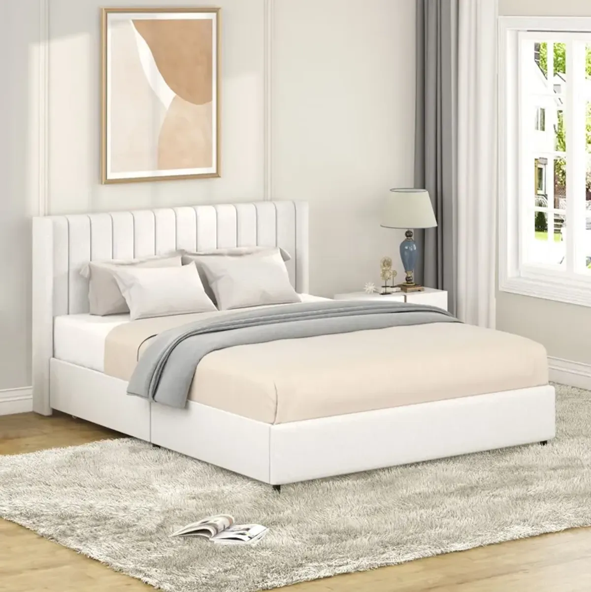 Anda - Boucle Upholstered Platform Bed With Patented Drawers Storage - Ivory