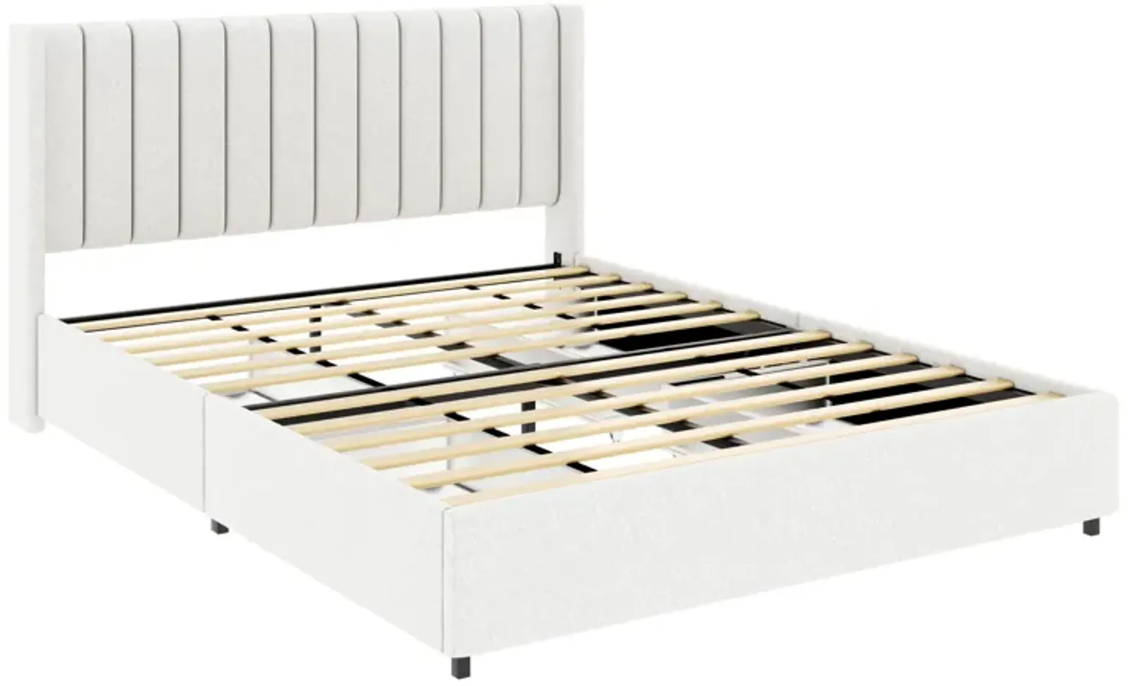 Anda - Boucle Upholstered Platform Bed With Patented Drawers Storage - Ivory