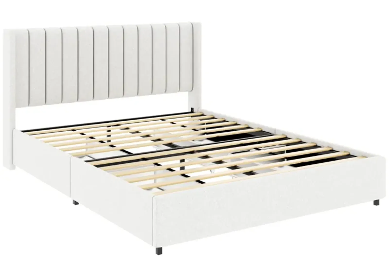 Anda - Boucle Upholstered Platform Bed With Patented Drawers Storage - Ivory