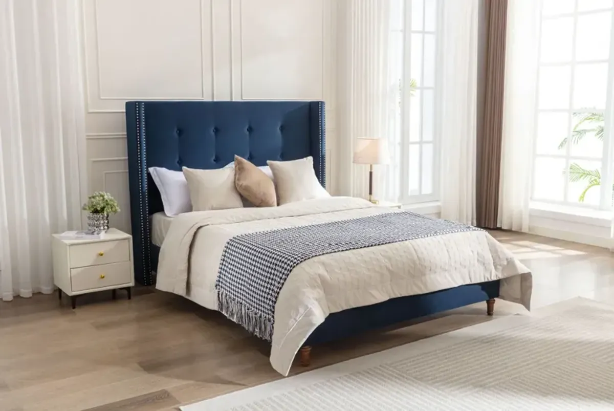 Peyton - Upholstered Bed With 54" High Headboard, Traditional Hand Buttoned Tufting