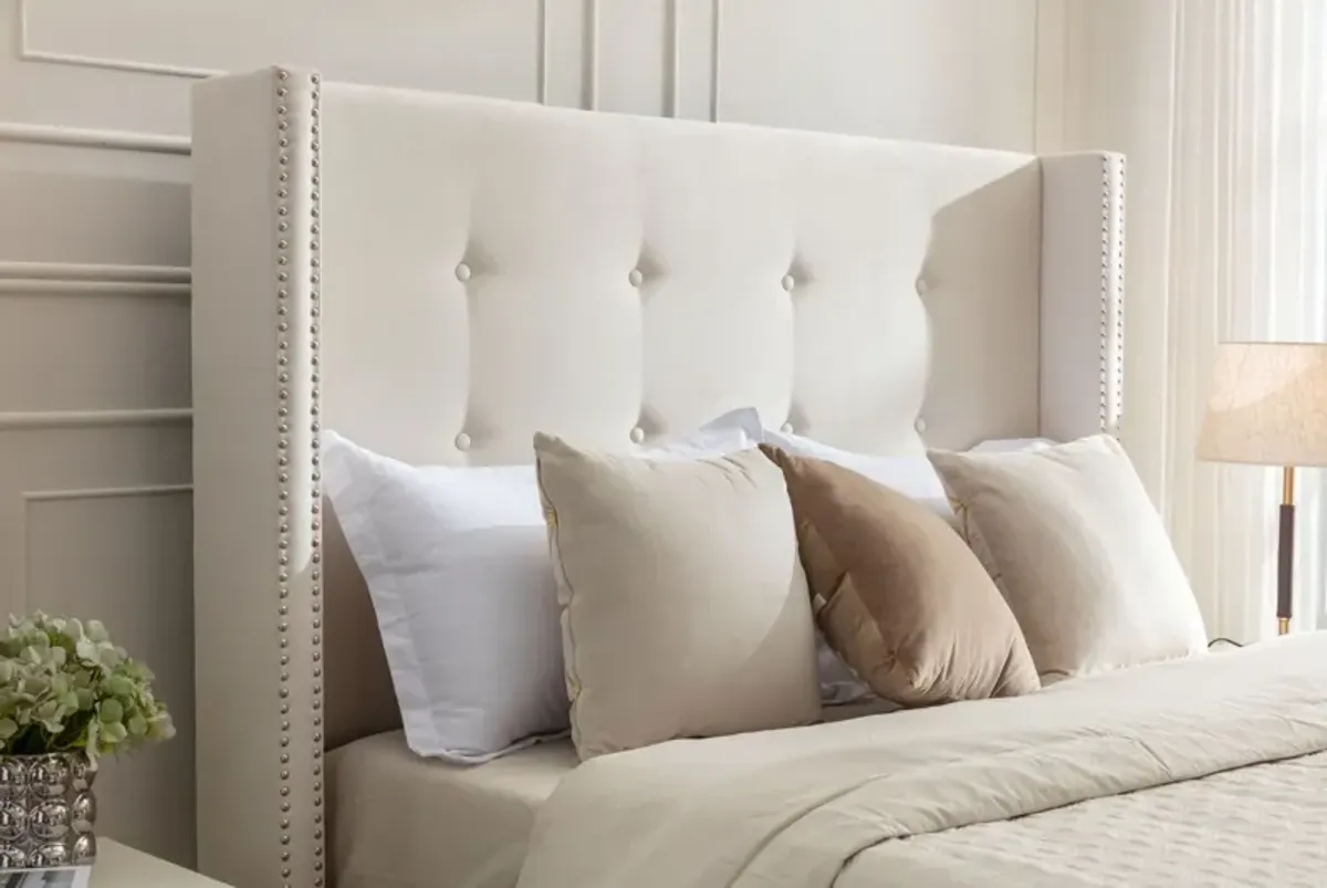 Peyton - Upholstered Bed With 54" High Headboard, Traditional Hand Buttoned Tufting