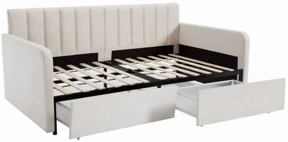 Flora - Upholstered Daybed With 2 Drawers Ribbed Tufted Backrest in Lavish Modern Design