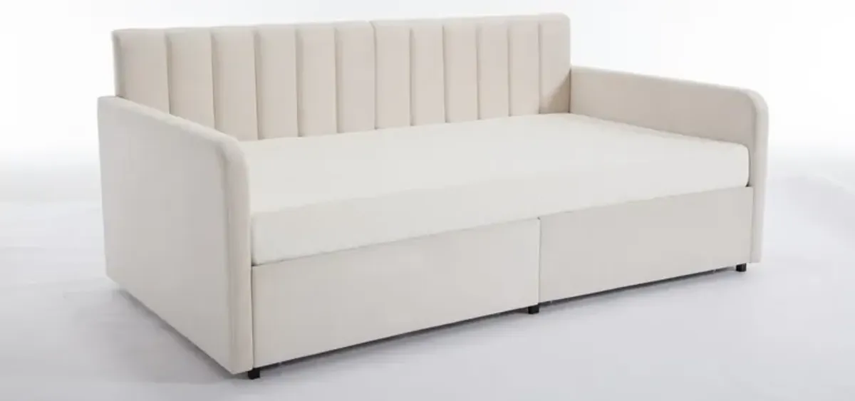 Flora - Upholstered Daybed With 2 Drawers Ribbed Tufted Backrest in Lavish Modern Design