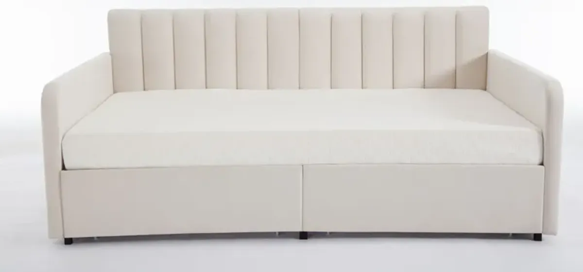 Flora - Upholstered Daybed With 2 Drawers Ribbed Tufted Backrest in Lavish Modern Design