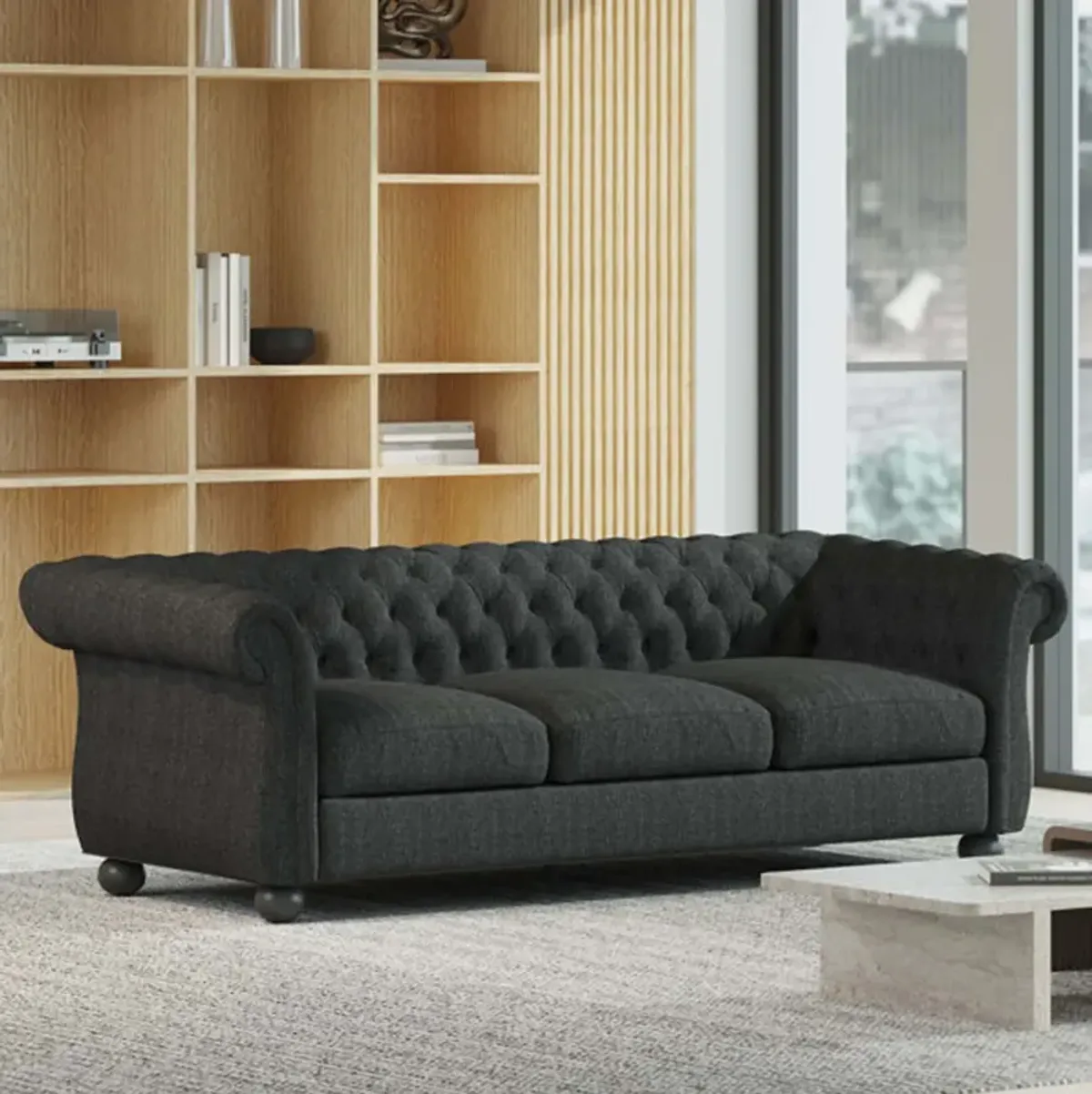 Mirod Comfy - 3-Seat Sofa With Wooden Legs, For Living Room And Study