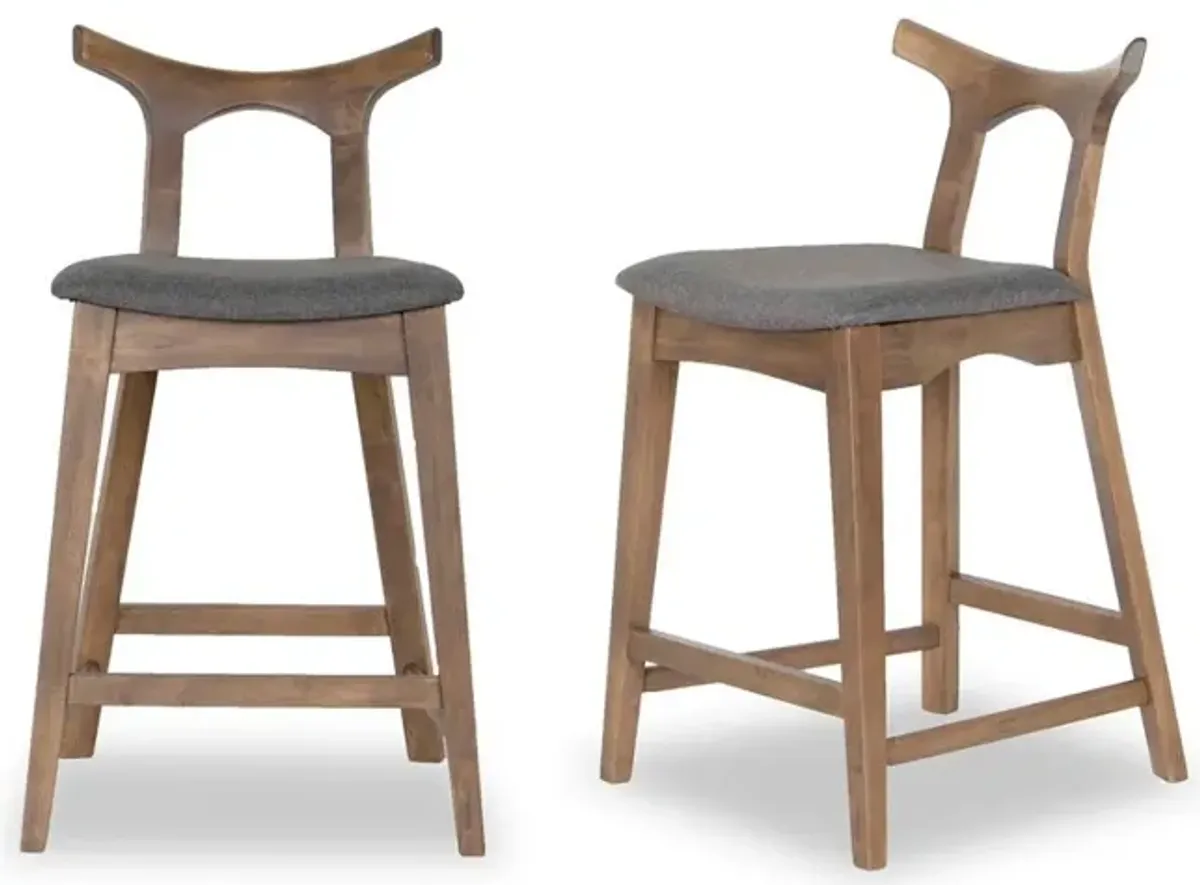 Hester - Solid Wood Upholstered Square Bar Chair (Set of 2) - Fabric - Gray