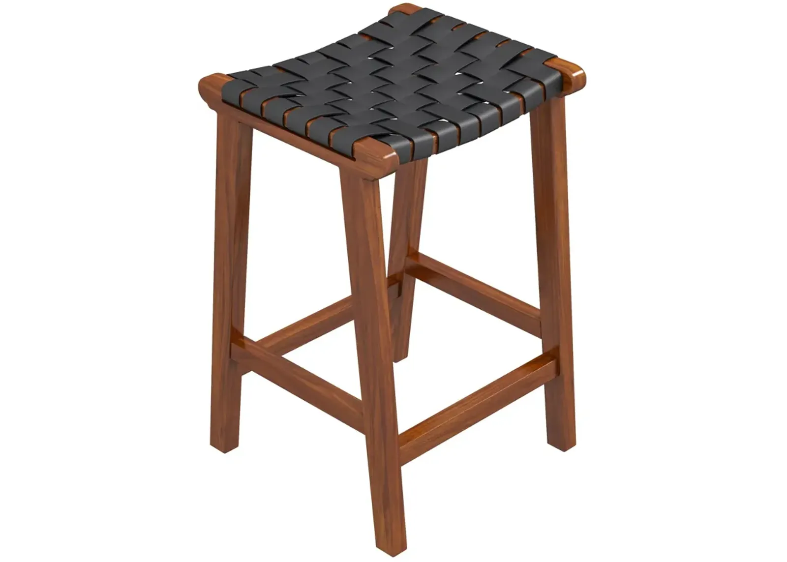 James - Mid-Century Modern Leather Bar Stool - Black