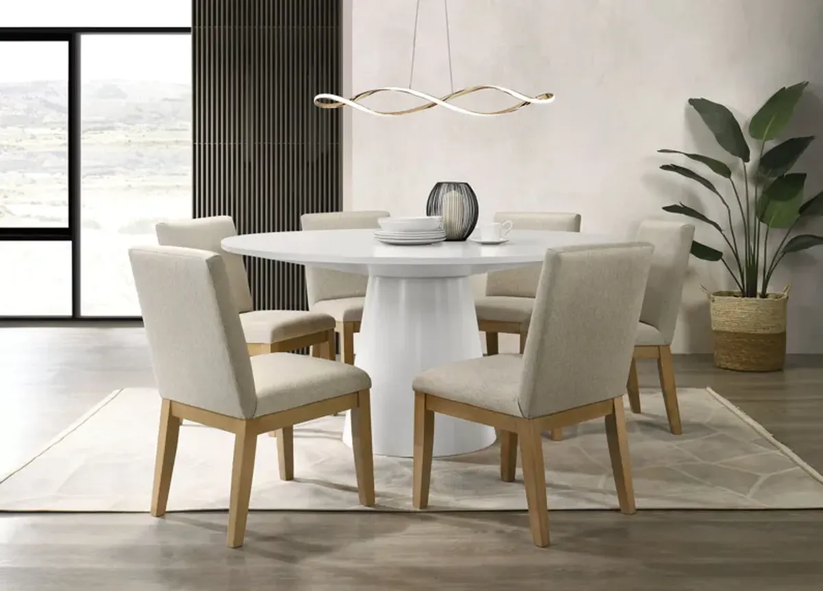 Jasper - 7 Piece Round Dining Table Set With Driftwood Finish Chairs - White