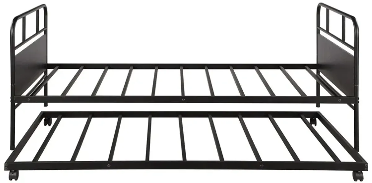 Twin Size Metal Daybed Platform Bed Frame With Trundle Built In Casters - Black