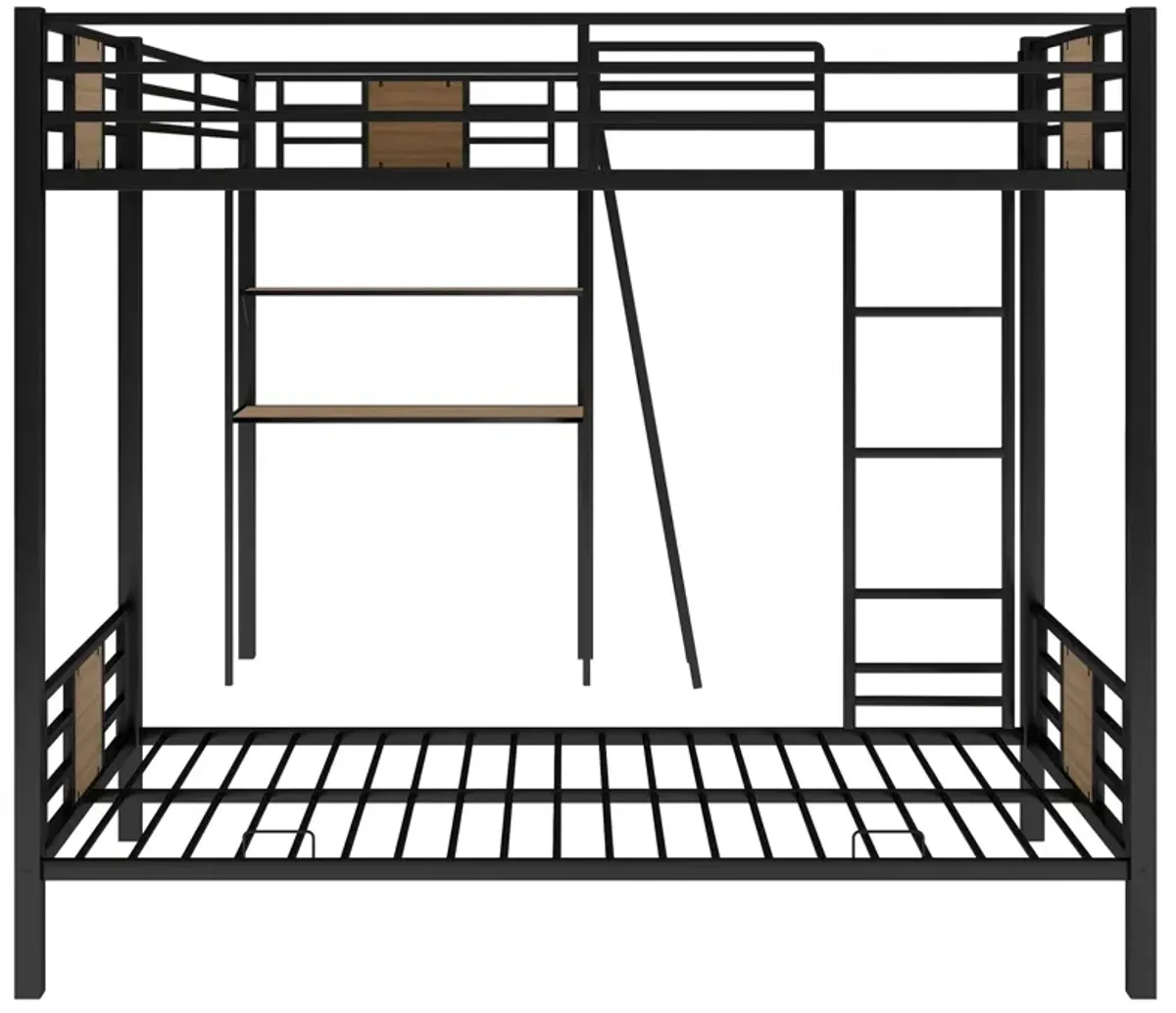 L-Shaped Twin Over Twin Bunk Bed With Twin Size Loft Bed With Desk And Shelf - Brown