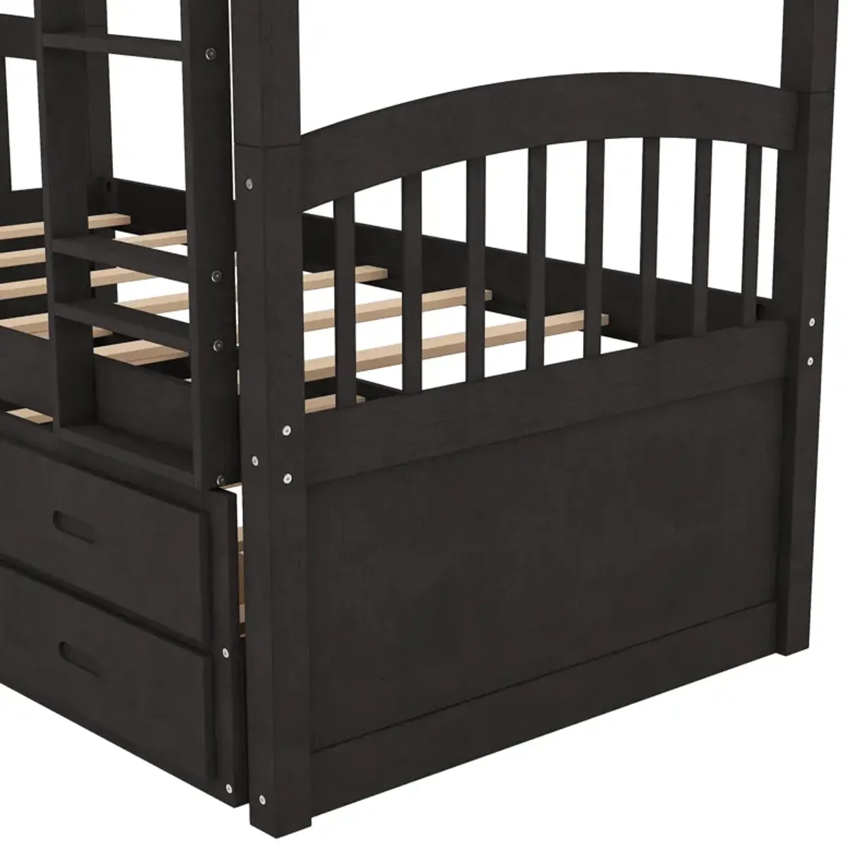 Twin Over Twin Wood Bunk Bed With Trundle And Drawers - Espresso