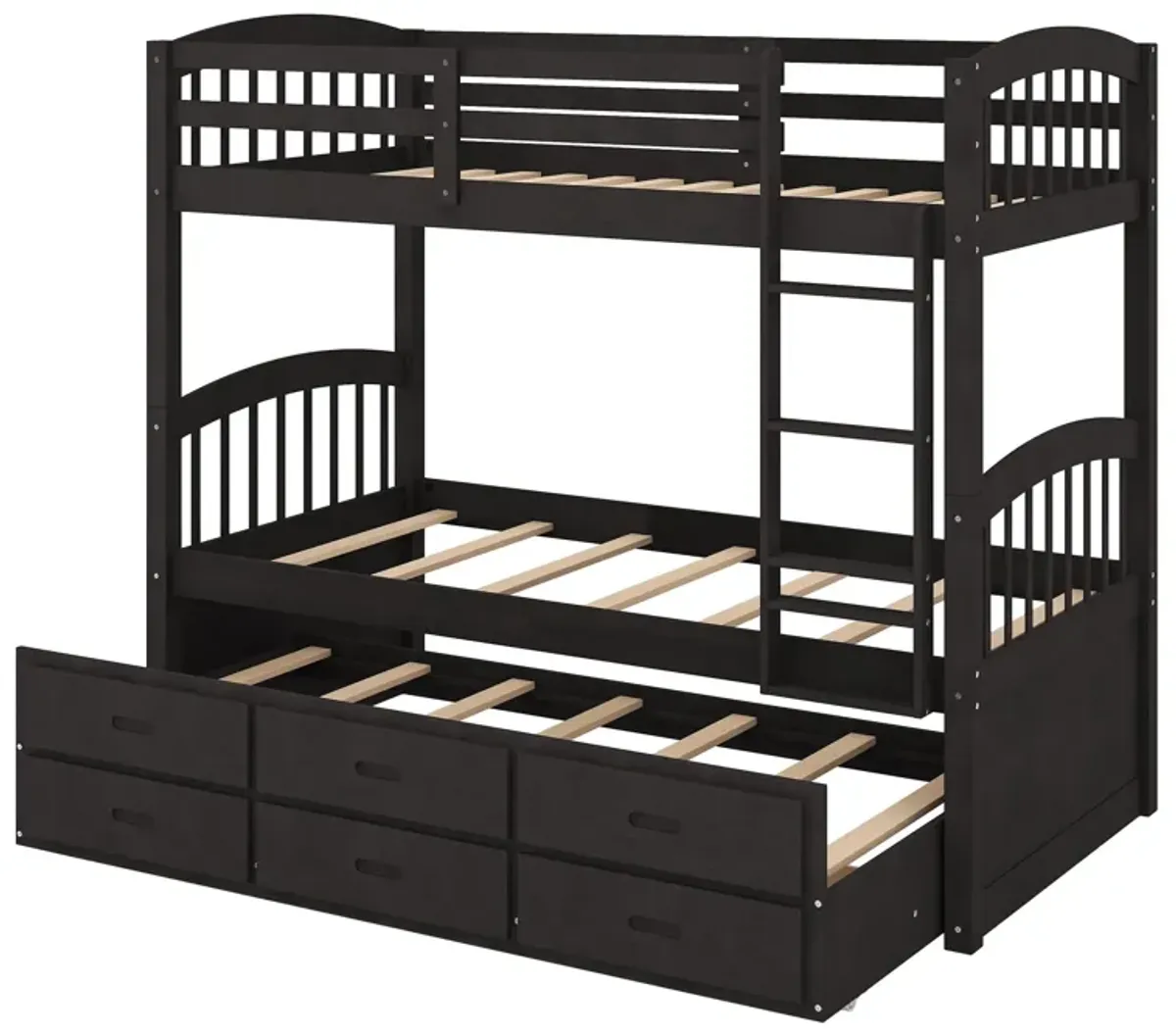 Twin Over Twin Wood Bunk Bed With Trundle And Drawers - Espresso