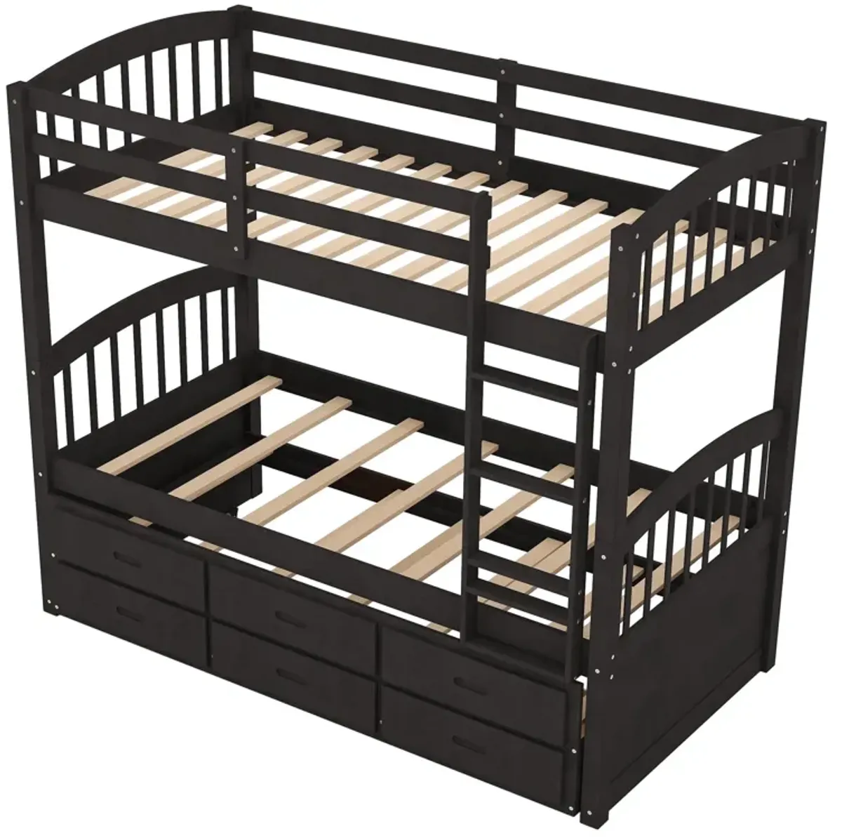 Twin Over Twin Wood Bunk Bed With Trundle And Drawers - Espresso