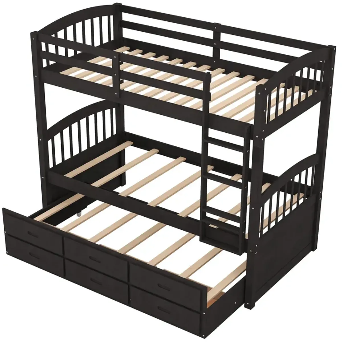 Twin Over Twin Wood Bunk Bed With Trundle And Drawers - Espresso