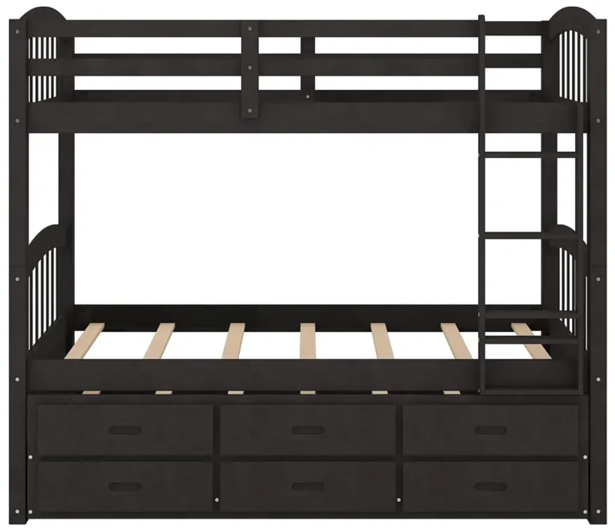 Twin Over Twin Wood Bunk Bed With Trundle And Drawers - Espresso