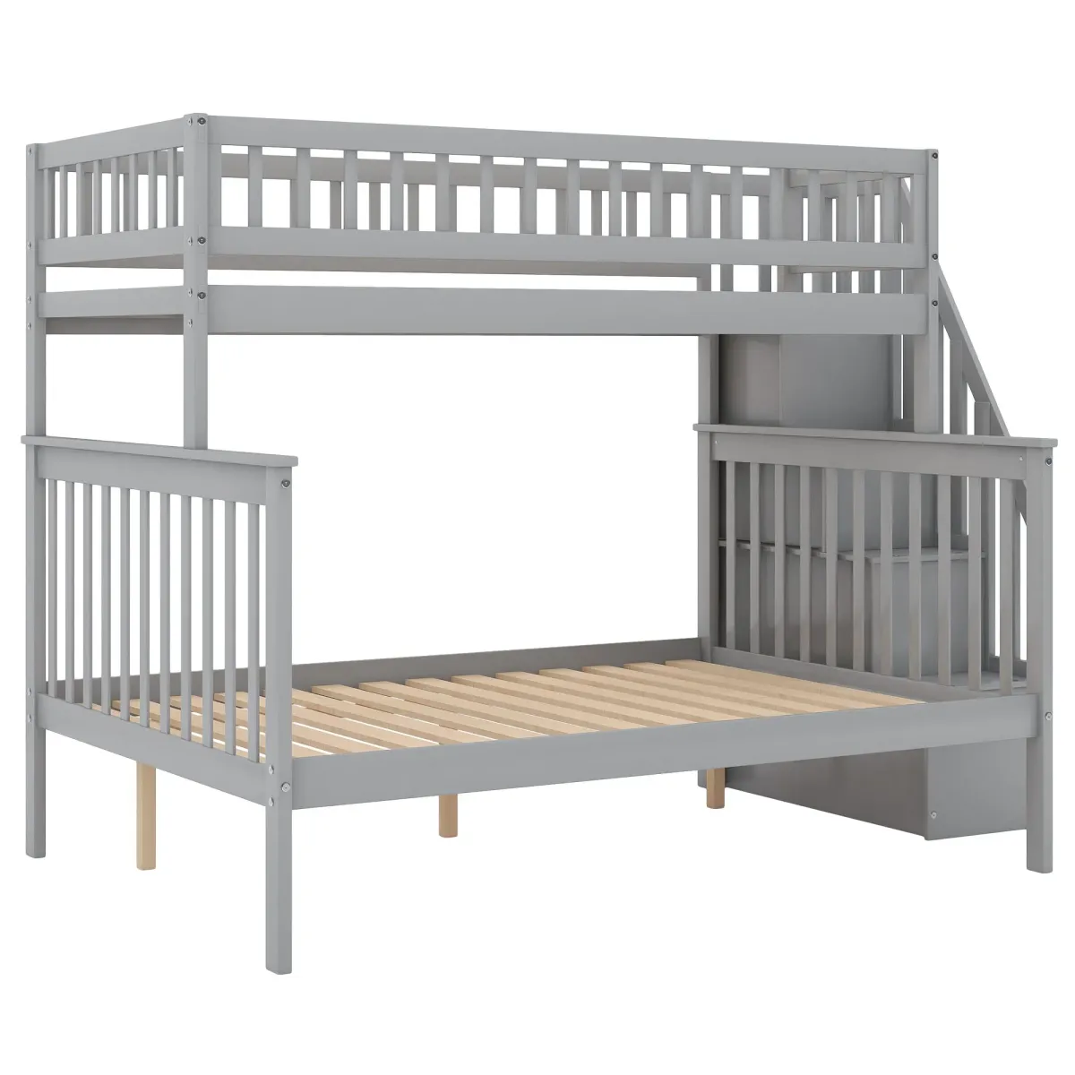 Twin Over Full Stairway Bunk Bed With Storage - Gray