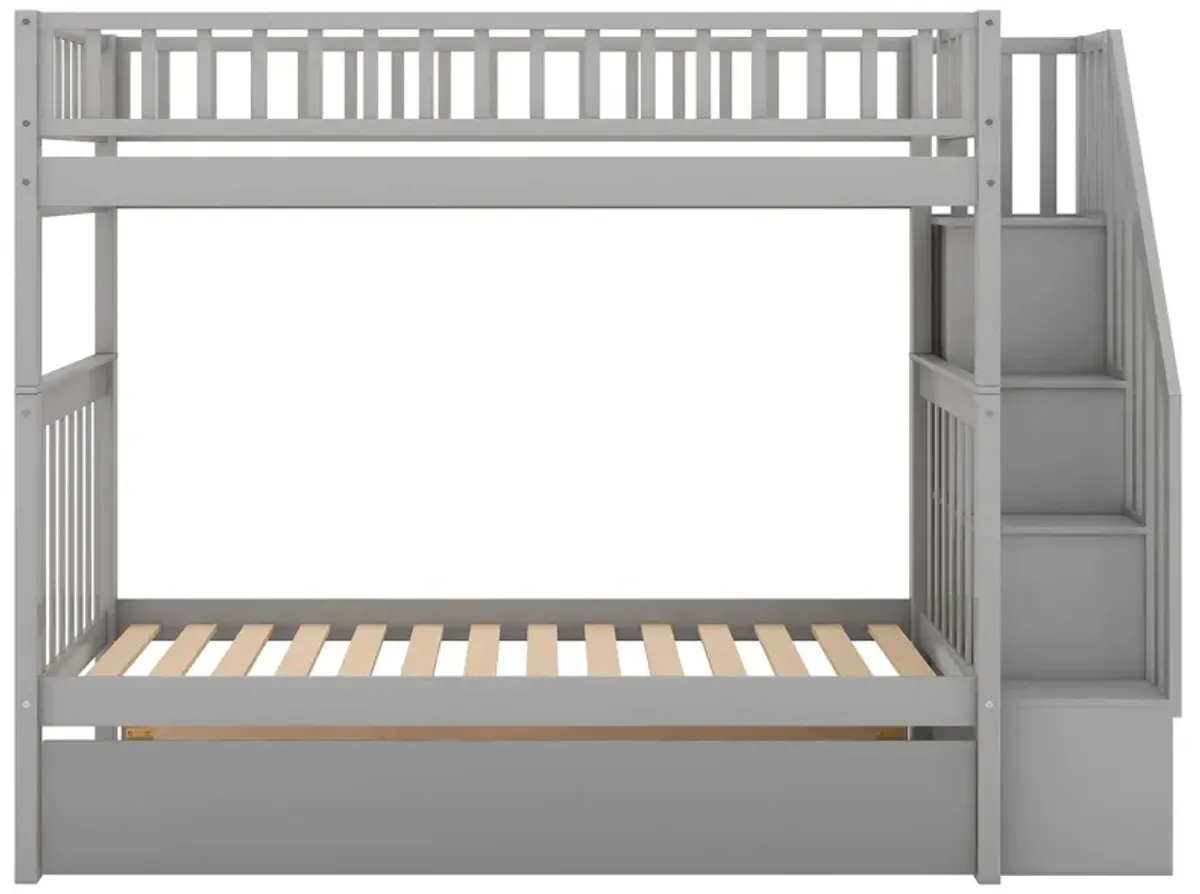 Twin Over Twin Bunk Bed With Trundle And Storage - Gray