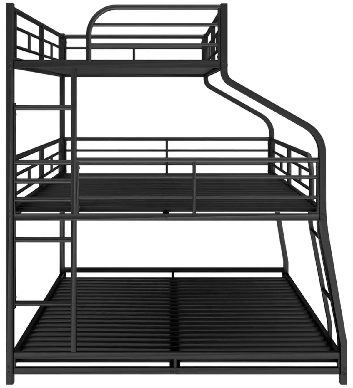 Twin Long / Full Long / Queen Triple Bunk Bed With Long And Short Ladder And Full-Length Guardrails - Black