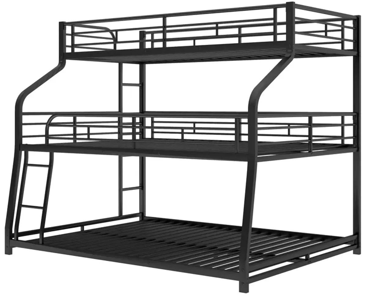 Twin Long / Full Long / Queen Triple Bunk Bed With Long And Short Ladder And Full-Length Guardrails - Black