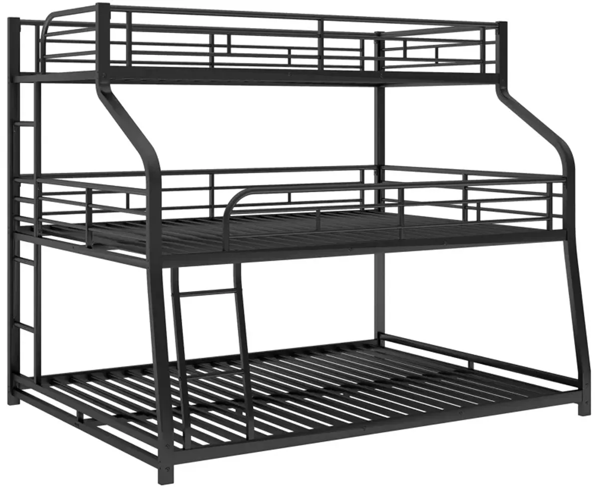 Twin Long / Full Long / Queen Triple Bunk Bed With Long And Short Ladder And Full-Length Guardrails - Black