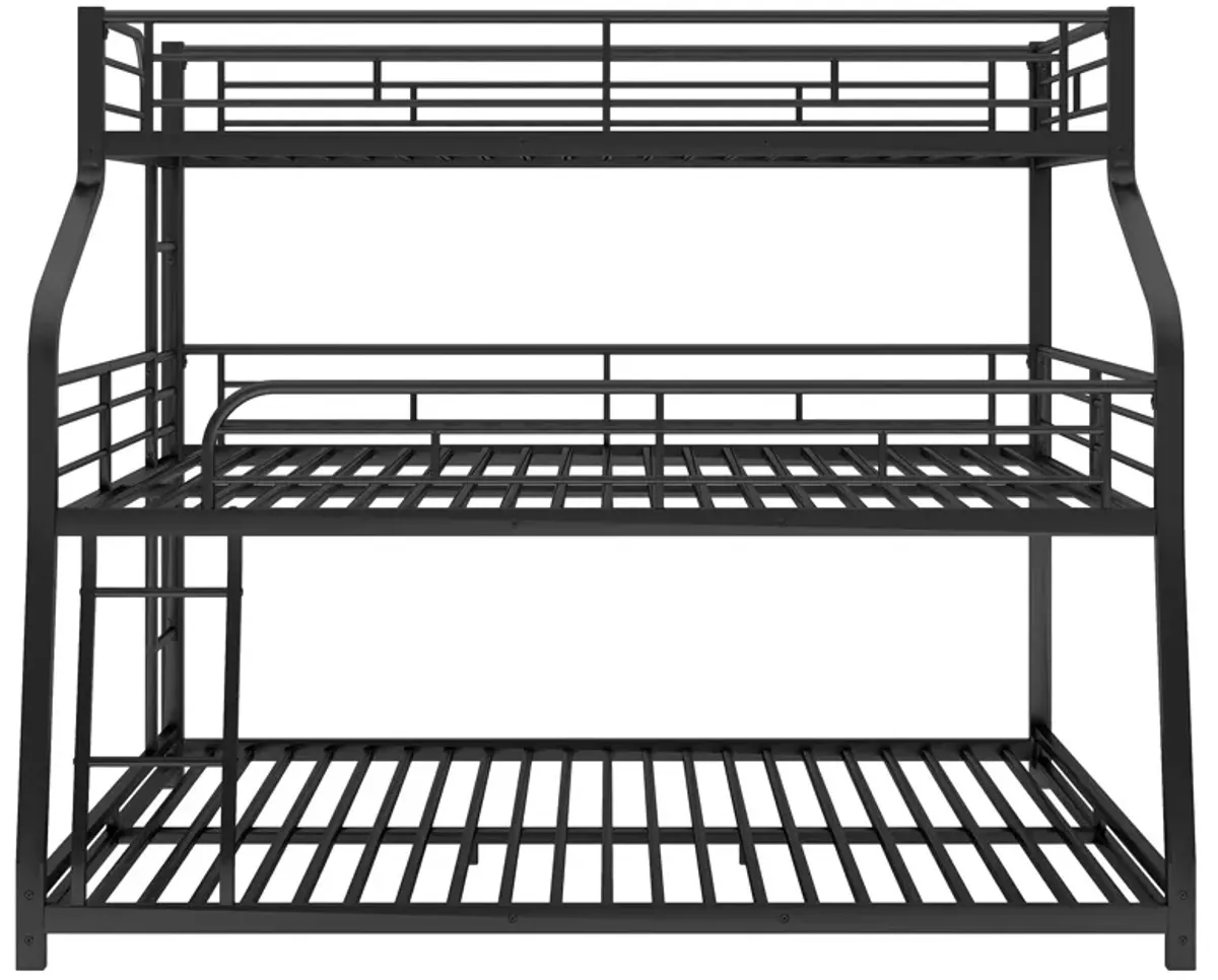 Twin Long / Full Long / Queen Triple Bunk Bed With Long And Short Ladder And Full-Length Guardrails - Black